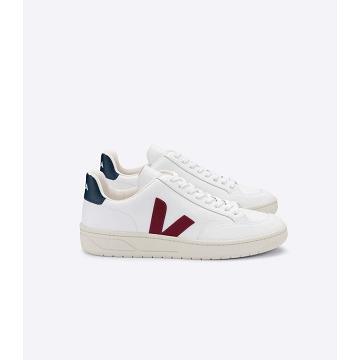 Women's Veja V-12 LEATHER Sneakers White/Red | SG 675FDN